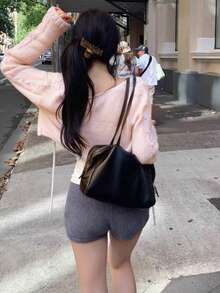 Korean Style Ins Elegant Gentle Short Cable Knit Cardigan With Tie - Pink - View 6