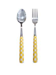 2/12pcs Unique Plaid Pattern Stainless Steel Cutlery Set, Elegant Porcelain, Multiple Colors, Includes Ceramic Handle Utensils, Creative Kitchen, Includes Forks And Spoons, Suitable For Daily Dining - Multicolor - View 19