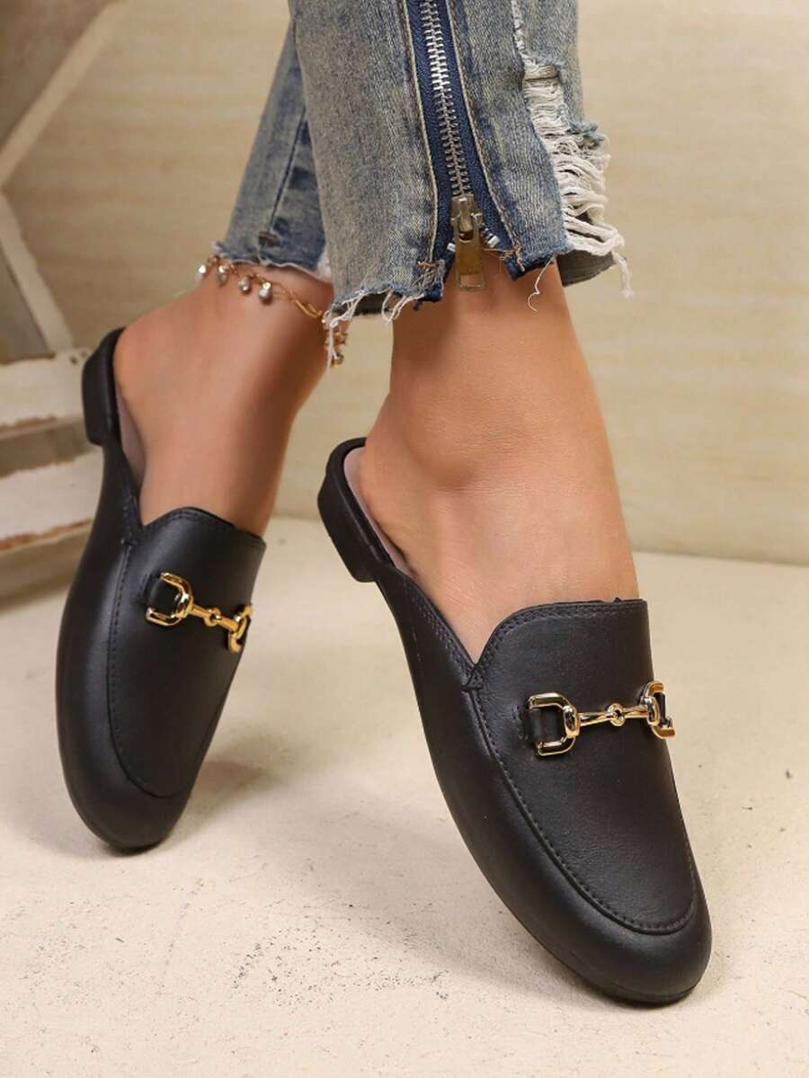 2026 Summer New Sandals With Metal Buckle Closed Toe Slip-On Casual Fashion Mule Flat Shoes - 999L Black - View 1