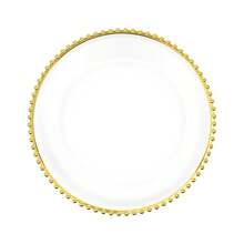 Clear Charger Plates, 25 Pack 12.6 Inch Round Shape Table Charger Plates Set Reusable Dinner Serving Tray Modern Table Setting Decoration For Holiday Wedding Party - Clear and Gold - 查看 5