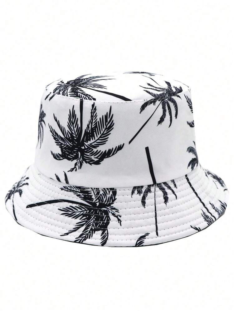 1pc Unisex New Style Solid Color Pattern Printed Reversible Bucket Hat, Suitable For Daily Casual And Outdoor - White - View 1