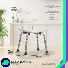 Silla Ducha Baño Respaldo Aluminio Altura Ajustable - Blanco - Ver 7