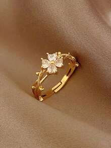 5pcs Fashion Minimalist Cubic Zirconia Multi-Element Open Ring Set Suitable For Women's Daily Wear And Gatherings (Gift Box Not Included) - Yellow Gold - View 7