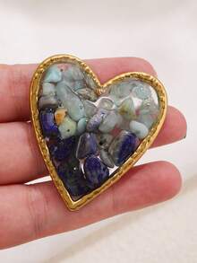 1pcs304 Stainless Steel, 18K Gold Plated Gradient Multicolored Natural Stone Dripping Oil Resin Heart-Shaped Teardrop Frame Pendant DIY Necklace - Pendants - View 5