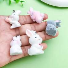 2/5pcs Flocked Resin Rabbit Charms 3D Bunny Pendants With Metal Loops For DIY Bracelet Necklace Keychain Jewelry Making Supplies - Multicolor - View 2