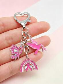 Breast Cancer Awareness Keychain, Pink Awareness Ribbon Bag Keychain, Pink Ribbon Key Ring, Women's Bag Pendant Zinc Alloy Jewelry, Gift For Women - Multicolor - View 6