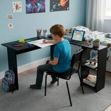 Escritorio en L minimalista negro para home office sin logotipos - Negro1 - Ver 5