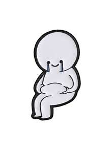 Minimalist Line Smile Crying Blob Man Enamel Pin Mental Health Healing Contrast Mood Pinching Belly Cartoon Lapel Badge - White - View 10