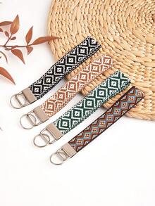 1個刺繡編織鑰匙圈 波希米亞手工繩編鑰匙環 腕帶式鑰匙圈 車鑰匙吊飾 包包掛飾 手機鍊配件 - 彩色 - 查看 10