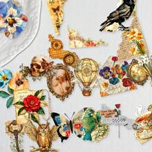 50pcs Vintage Mixed Paper Stickers, Waterproof Retro Floral & Antique Pattern Stickers, Suitable For DIY Scrapbooking, Notebooks And Daily Items Personalized Decoration - A - View 2