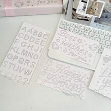 [Back To School]4 Sheets Alphabet Letter Rhinestone Stickers Silver Self-Adhesive Pearl Gem Decals Sweet Phrase Heart Star Crystal Stickers For Goo Card Scrapbook Gift Box Phone Case DIY Crafts Birthday Wedding Party Decor - Silver - View 4