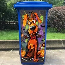 1Pc Halloween Dog Vampire Trash Can Sticker Self-Adhesive Cartoon Decal For Front Porch Garbage Bin Outdoor Autumn Fall Party Home Decor - Multicolor - View 5