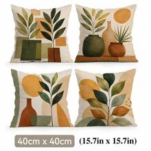 4 Stücke Keramiktopf Pflanze abstraktes Muster einseitig bedruckte Kissenbezüge/Kissenbezüge, Multi-Szenen Atmosphäre dekorative Kissenbezüge geeignet für Wohnzimmer Sofa Schlafzimmer, ohne Kissenfüllung - Verschiedenfarbig - Übersicht 13
