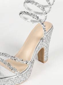 Fashion Rhinestone Spiral Sexy Party Women's Shoes - Silver - View 8