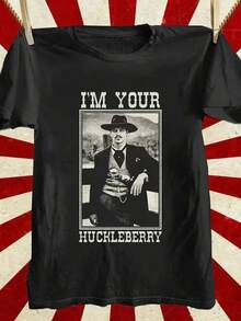 Men's 100% Cotton Retro Western T-Shirt With "I'm Your Huckleberry" Print - Vintage - Black - View 1