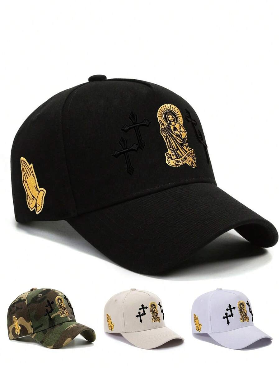 1pc Men's Jesus Cross Trucker Hat, Embroidered Baseball Cap, Street ...