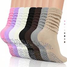 2/4/6/8 Pairs Women's Pilates Slouch Crew Yoga Socks, Non-Slip Grip For Ballet Dance And Hospital Workout - Multicolor - View 13
