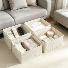 1pc/4pcs Multi-Compartment Fabric Storage Box, Foldable Drawer-Style Organizer Bin Suitable For Home, Office, Warehouse And Dorm, Lidless Clothing & Accessories Storage Box, Mother's Day Gift - Khaki - View 4
