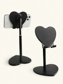 2026 New Model: Heart-Shaped Metal Desktop Stand ABS | Aluminum Alloy Portable Phone Tablet Holder | 360° Rotatable Adjustable Angle | Suitable For Desk, Bedside Table Or Car | Fashionable Cute Practical, Slouchy Person Essential, Hands-Free Easy Use | Popular Desktop Decor, Make Daily Life More Convenient And Interesting - Black - View 2