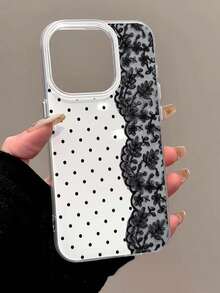 Double Layer IMD Polka Dot Lace Phone Case Compatible With Apple 17 Pro Max 16 15 14 Pro Max 13 11 12 New IMD Hot-Selling XS Max Personalized 16 16 Plus Creative 17 Polka Dot Lace - Black and White - View 2