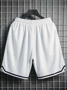 1件青少年男款休閒舒適極簡百搭時尚戶外運動短褲，夏季 - 白色 - 查看 8