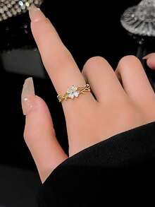 5pcs Fashion Minimalist Cubic Zirconia Multi-Element Open Ring Set Suitable For Women's Daily Wear And Gatherings (Gift Box Not Included) - Yellow Gold - View 8