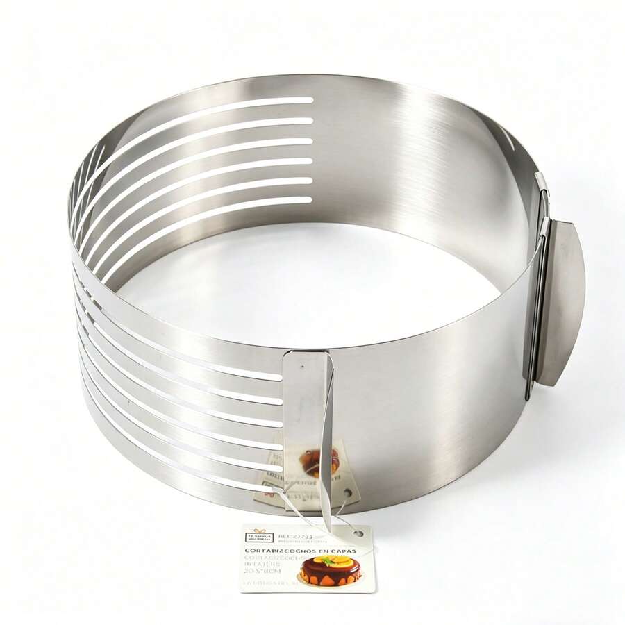 Aro ajustable para cortar tortas / Cortador circular de pasteles ajustable / Nivelador de bizcocho ajustable / Molde circular para cortar capas de torta / Herramienta de repostería ajustable / Aro de acero inoxidable para tortas / Cortador de capas ajustable / Aro ajustable para repostería - 20 cm x 8 cm - Ver 1