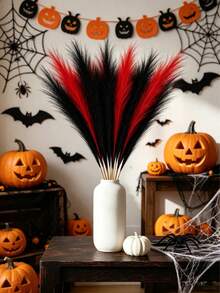20/10/1pc Halloween Red & Black Dual Color Artificial Reed Stems, Gothic Style Decor, Dark Halloween Theme Decoration, Vase Filler, Wedding Backdrop, Gothic Party Decor, Autumn Decoration, Photography Props | Suitable For Halloween & Christmas - Multicolor - View 4