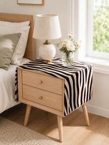 1pc Black White Zebra Print Dust Cover, Modern Polyester Rectangular Furniture Protector With Animal Stripe Pattern And Smooth Drape For Nightstand, Bedside Table, End Table, Cabinet, Dresser, Small Tabletop, Bedroom And Living Room Decor - Zebra - View 4