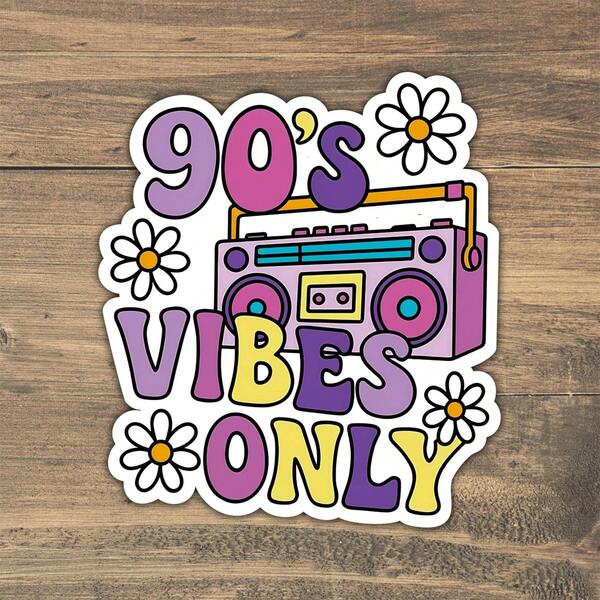 3Inches-1PC 90s Vibes Only Retro Nostalgia Sticker, Vintage Throwback Aesthetic Design For Laptops, Notebooks, Water Bottles, Cups, Journals, Lockers, Perfect Gift For Students, Teachers, Office Workers, Creatives, And Retro Lovers