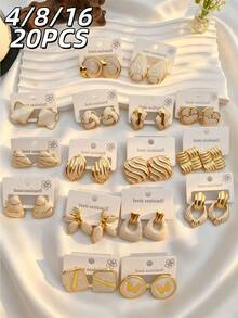 2/4/16/20 pièces Boucles d'oreilles en acier inoxydable texturé crème-blanc de luxe, bijoux pour femmes, boucles d'oreilles pour femmes, pour la mode de fête des femmes - Multicolore - Voir 4