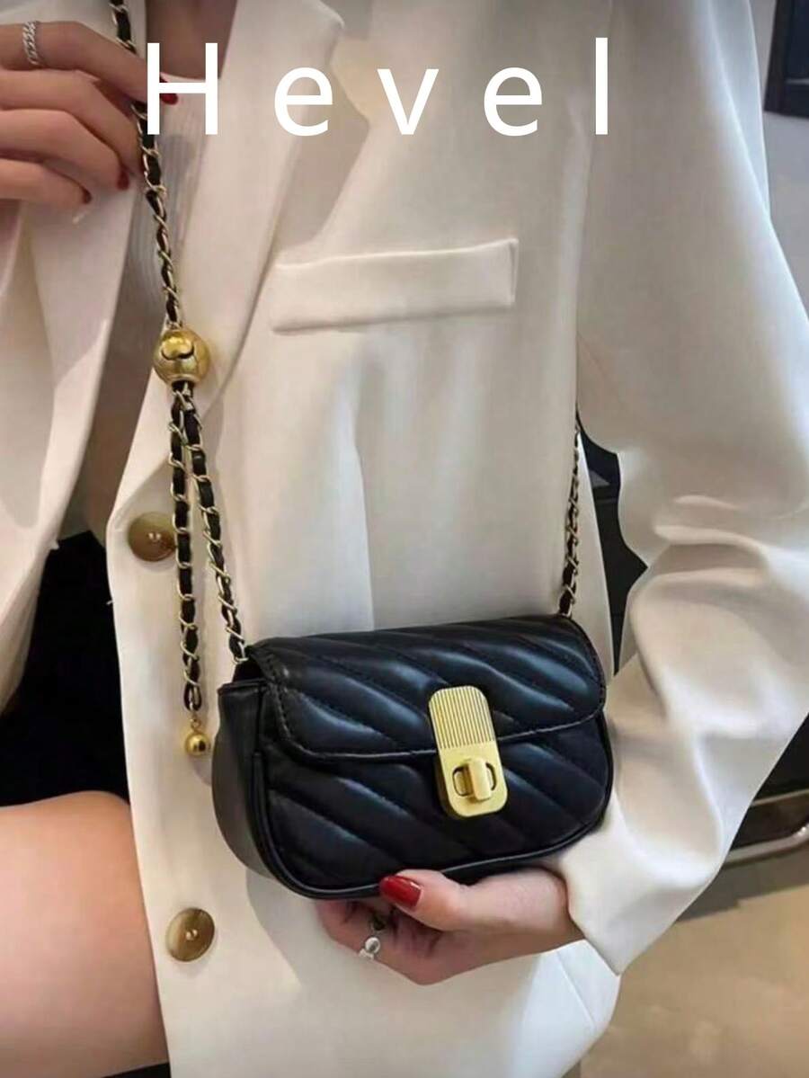 Hevel,1pc Women's Casual Fashionable Solid Color Quilted Twist Lock ...