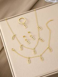 Collar de oro de 18k, pulsera de oro, anillo de oro, pendientes de circonita de cobre texturizados versátiles, adecuados para citas, reuniones, regalos y uso diario - Dorado - Ver 1