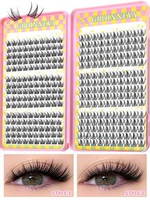 GROINNEYA 300pcs Cat Eye DIY Cluster Eyelash Extensions, Thin Single Segment Natural False Eyelash Bundles, Manga Lashes, Ultra-Thin Invisible Eyelash Stem, Easy To Wear, Reusable, Comfortable Fit - C - View 1