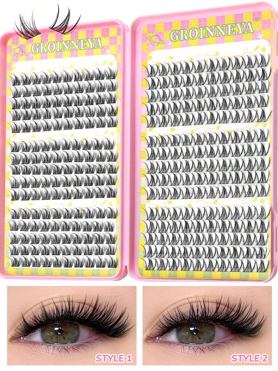 GROINNEYA 300pcs Cat Eye DIY Cluster Eyelash Extensions, Thin Single Segment Natural False Eyelash Bundles, Manga Lashes, Ultra-Thin Invisible Eyelash Stem, Easy To Wear, Reusable, Comfortable Fit - C - View 1