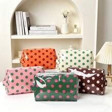 PVC Polka Dot Cosmetic Bag Korean Contrast Dot Waterproof Travel Toiletry Organizer Pouch - Green Polka Dots - View 3
