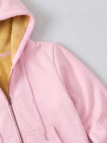 Women's Warm Lined Hooded Zip-Up Sweatshirt, Outdoor Casual Winter Sweatshirt, Versatile For Multiple Occasions - Pink - View 7
