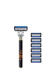 1 Handle+18Pcs Replaceable Blade Men Manual Safety Razor,Street Graffiti Orange Letter Print Non-Slip Shaver,6-Layer Stainless Steel Blades,Lubricating Strip Smooth Shaving For Beard Face Travel Men Grooming Tool - A - View 10