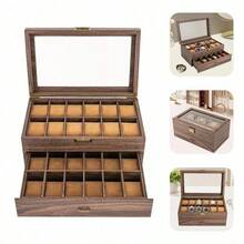24 Slots Watch Box Watch Case Jewelry Holder Watch Display Case With Drawer UK - Brown color - View 7