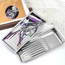 1pc Stainless Steel Nail Art Tool Tray, Non-Slip Slot Nail Art Tool Storage Box Organizer, Soaking Tray, Suitable For Home Nail Salon - A - View 3