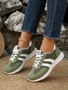 Zapatos retro minimalistas con bloques de color, transpirables y ligeros, de caña baja, versátiles para ir al trabajo para mujeres - Verde - Ver 7