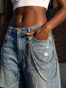 1pc Star Decoration Punk Waist Chain Pants Chain Accessories Hip Hop Jewelry Pants Chain Suitable For Daily Matching Use - Silver - View 2