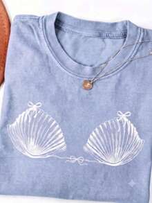 2026THEEARTHHISGLORYPatternRetroWashableHigh QualityCottonDouble-Sided PrintingTShirtMen'sTShirtOld ModelSummerClothingDrop ShoulderSleeveRound NeckTo - Light Blue - View 11
