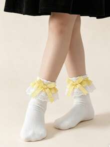 4 Pairs Cotton Kids Multi-Color Gradient Lace Ruffle Elegant Princess Style Large Ruffle Dance Lace Short Socks Spring Summer - Multicolor - View 8
