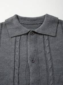 Men's Unisex Polo Collar Knit Cardigan Short Sleeve Sweater, Casual Business Commute Solid Color Minimalist Daily Wear Spring Summer - Grey - View 9