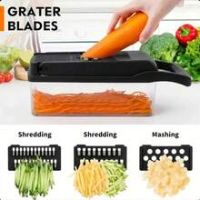 [Black Vegetable Slicer] 16-In-1 Multi-Functional Vegetable Chopper, Professional Onion Dicer, Kitchen Food Slicer And Dicer With 8 Replaceable Blades & Storage Container, Ideal Gift For Kitchen Lovers - Black - View 6