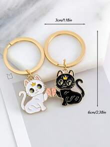 Matching Couple Cat Keychains Set, Cute Enamel Cartoon Kitten Split Heart Key Rings, BFF Best Friend Lover Matching Key Chain Pendant - Multicolor - View 3