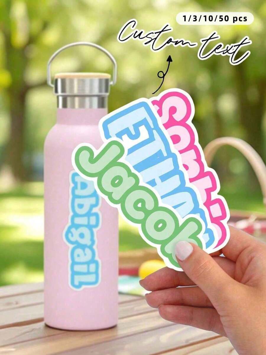 1/3/10/50pcs Personalized Custom Name Label Stickers, Cartoon Font, Multiple Sizes, Kawaii Style. Suitable For Personal Items, Glass Cups, Paper Cups, Gift Box Decoration, Back To School Season, Christmas Gifts, Gift Ideas - Multicolor - View 1