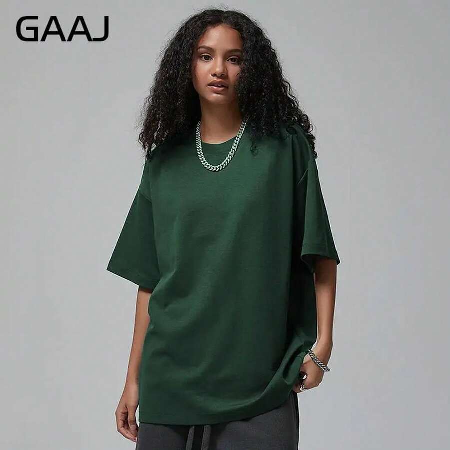 T-shirt surdimensionné 100% coton pour femmes, manches courtes, uni, tee-shirt Y2k, t-shirts hip hop, amples, vêtements pour hommes et femmes, streetwear, tenues de vacances. - Vert - Voir 1