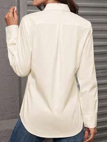 Women's Button-Down Shirt, Classic Fit, Professional Formal Shirt, Work, Business, Casual, Long Sleeve Top - Apricot - View 2